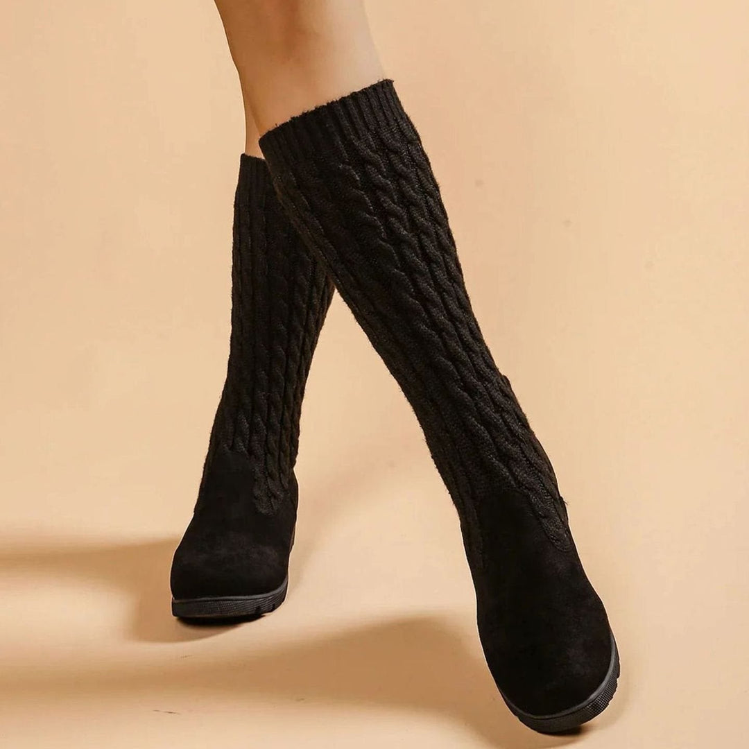 Womens Faux Suede Knitted Boots